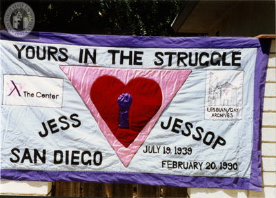 "Yours in the Struggle," Jess Jessop's AIDS quilt panel, 1990