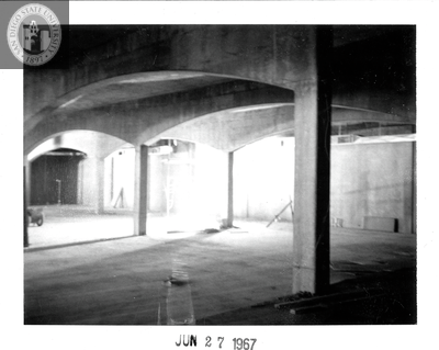 Bowling alley, Aztec Center construction site, 1967