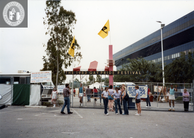 Individuals at gate for Pride festival, 1983