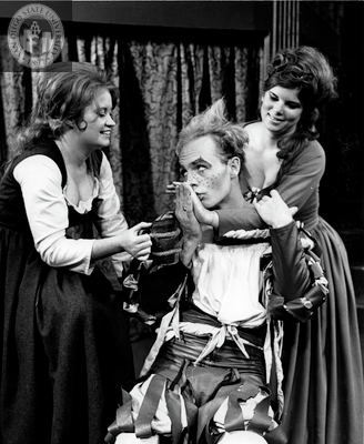 An unidentified actor with two actresses in The Winter's Tale, 1963