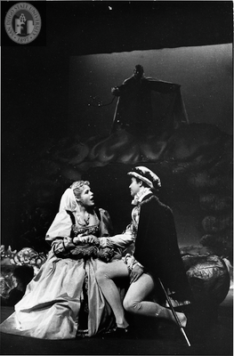 Ann Farrar and another unidentified actor in The Tempest, 1957