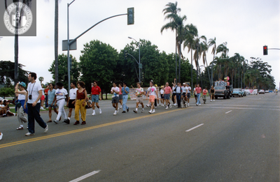 Marchers with banner for Project Life Guard in Pride Parade, 1991