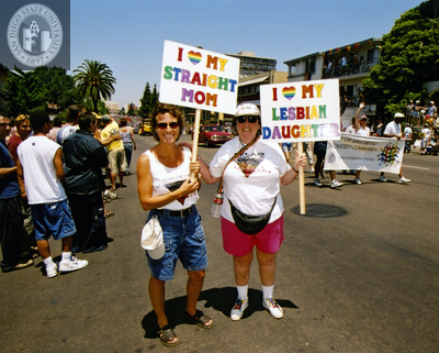 Straight motger and lesbian daughter at Pride parade, 2001