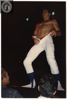 Man performing on stage Summer Heat at Sports Arena, 1982