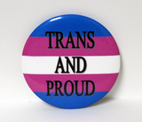 "Trans and proud" with trans pride flag