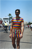 Man in rainbow suit at San Diego Pride, 1996