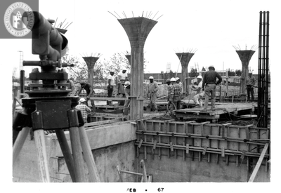 Laying the first deck, second level, Aztec Center, 1967