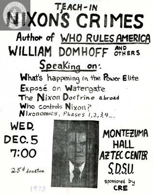 Flyer for a teach-in on Nixon's crimes, 1973