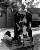 Unidentified actress with three chimpanzees in Shakespeare Festival, 1956