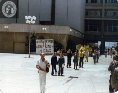 Picket line at Civic Center demonstration, 1977
