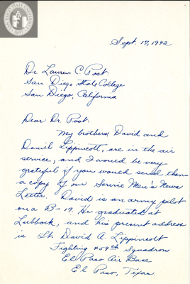 Letter from Margery Lippincott Robertson, 1942