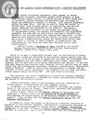 Background to the academic racism controversy, 1972