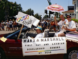 Donald K. Marshall and Michael L. Marx in parade car in Pride parade, 2001