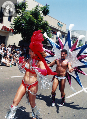 Costumed marchers in Pride parade, 1998