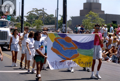 AIDS Response Wholistic Program banner at Pride parade, 1992
