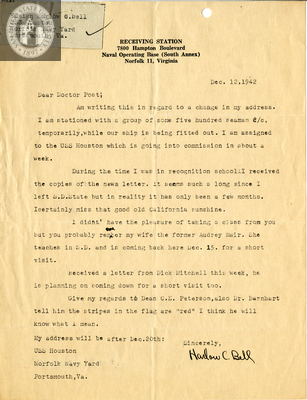 Letter from Harlow Bell, 1942