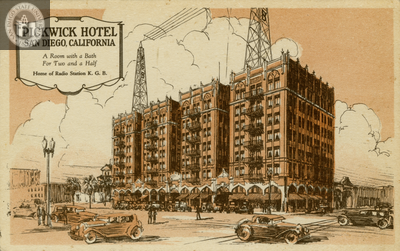 Pickwick Hotel, San Diego and towers for KGB Radio