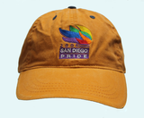 "San Diego Pride, 2006" with a torch on a baseball cap