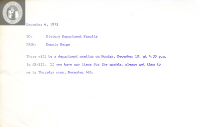 Memorandum to History Department faculty, 1973