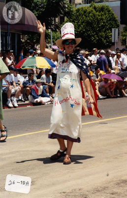 "Stop I.N.S. Racism and Homophobia" costume at Pride parade, 2000