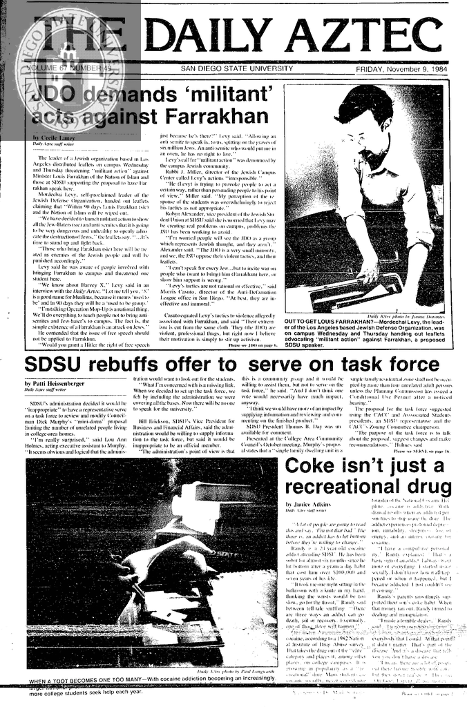 The Daily Aztec: Friday 11/09/1984