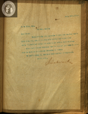 Letter from E. S. Babcock to J. S. Olds, Esq.