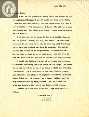 Letter from William R. Leaf, 1942