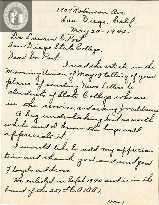Letter from Mrs. F. F. Grant, 1942