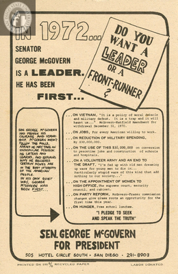 Flyer for George McGovern for president, 1972