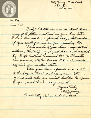 Letter from K. C. Young, 1942