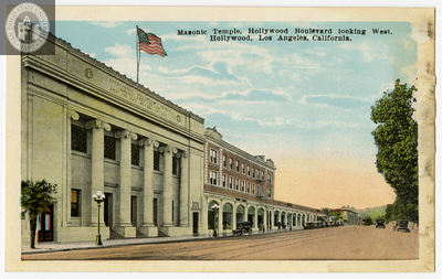 Masonic Temple, Hollywood Boulevard, looking west