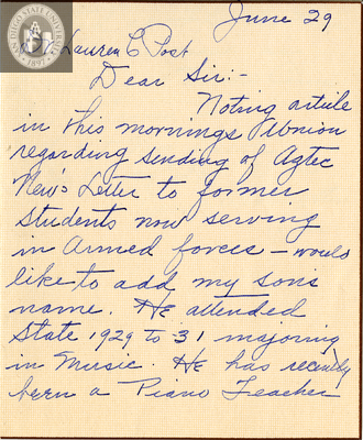 Letter from Mrs. Deeble, 1942