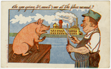 Gag postcard showing pig and butcher