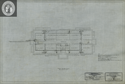 First Story Plan, Heating Diagram, San Diego Normal School, 1909