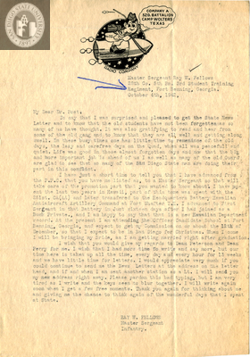 Letter from Ray W. Fellows, 1942
