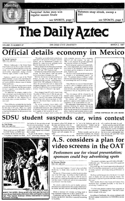 The Daily Aztec: Monday 03/02/1987