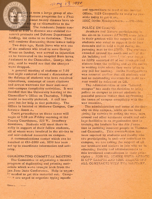 Flyer of recent events at San Diego area colleges, 1970
