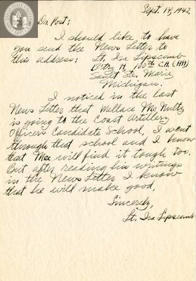Letter from Ira H. Lipscomb, 1942