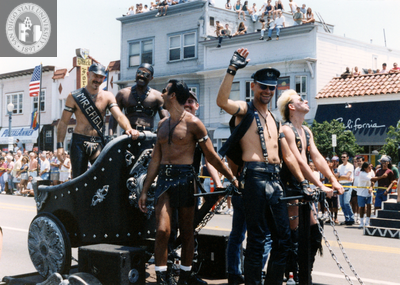 Mr. San Diego Eagle in a chariot at Pride Parade, 1996