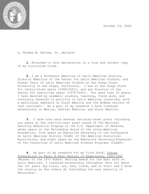 Affidavit for political asylum for a Peruvian, 2002