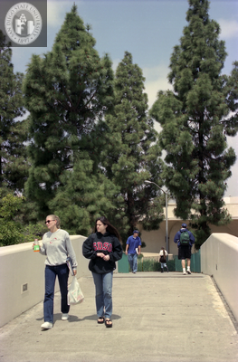 Students on southernmost pedestrian bridge, 1999