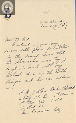 Letter from Alice Barker, 1943