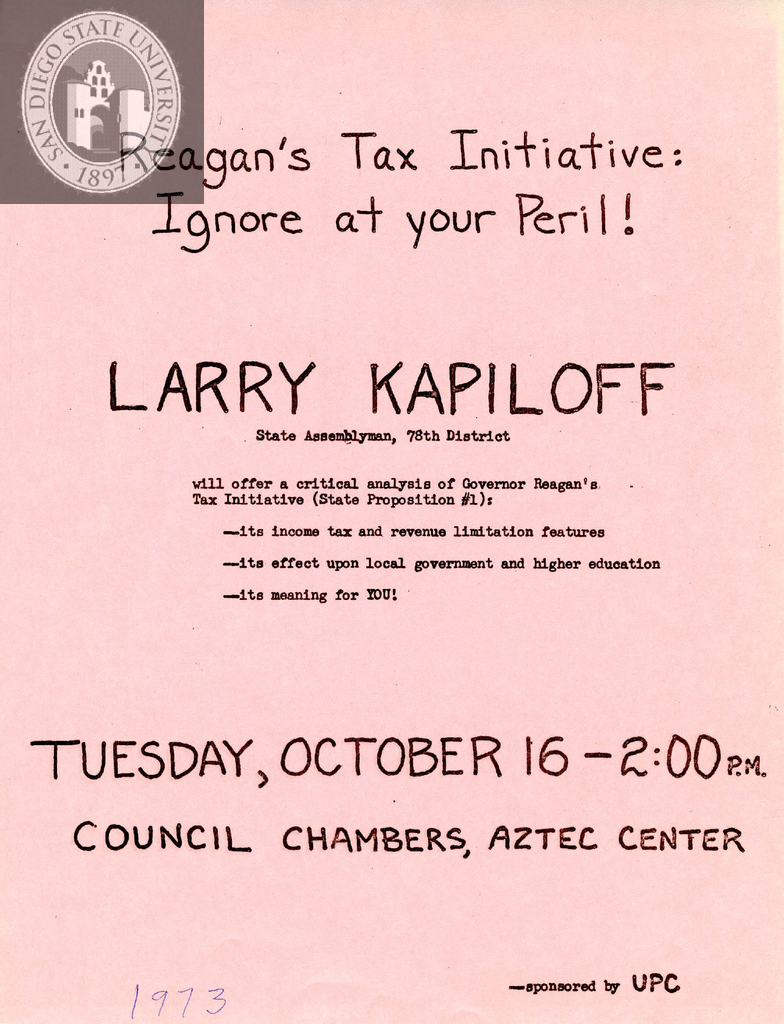 Flyer for lecture by Larry Kapiloff, 1973