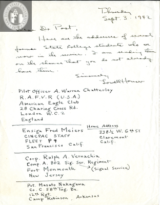 Letter from Lowell Houser, 1942