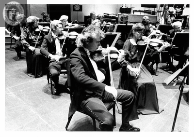 Symphony musicians rehearse