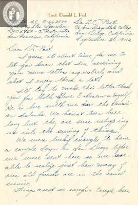 Letter from Donald L. Peck, 1942