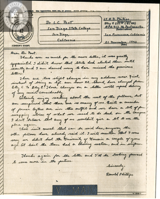 Letter from H. Donald Phillips, 1942