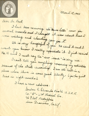 Letter from Gordon Ray Edwards, 1943