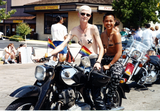 Two women on a motorcycle at Pride Parade, 1996