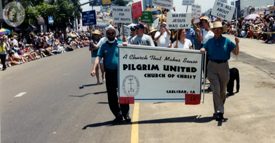 Pilgrim United Church of Christ banner in Pride parade, 2000